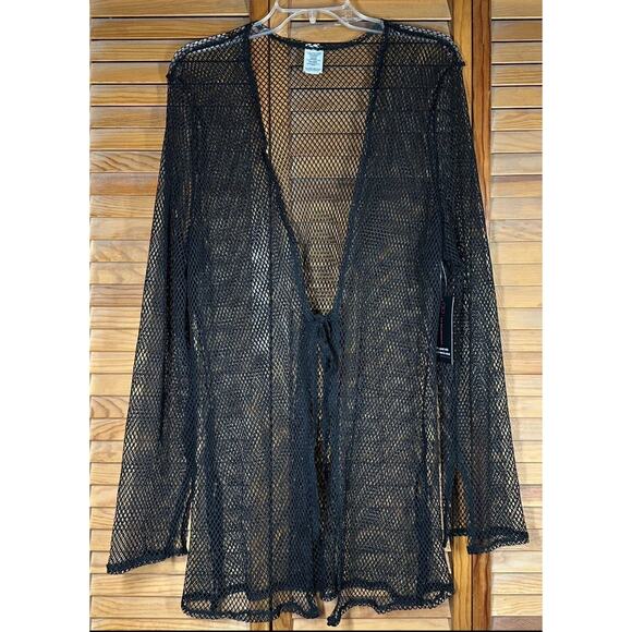 No Boundaries Womens Black Tie Front Side Slit Mesh Swim Cover Up Sz XXL-XXXL - Picture 1 of 6